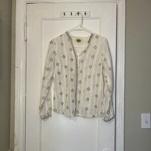 Dolma Women's Boho White Light Patterned Indian Style Tunic Blouse